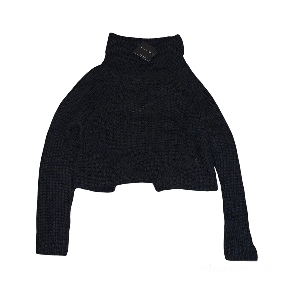 NWT JLUXLABEL Black Knit Turtleneck Open Back Sweater Top